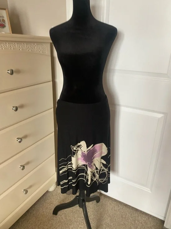 Black Midi Skirt with Purple Floral Accent - Picture 1 of 3